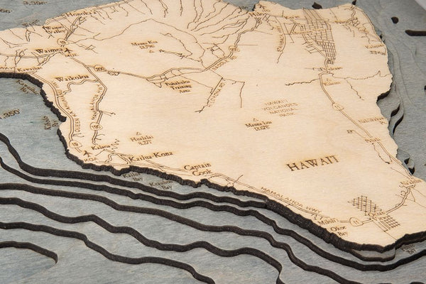 Hawaiian Islands (all of them), Hawaii 3-D Nautical Wood Chart, Narrow, 13.5" x 43"