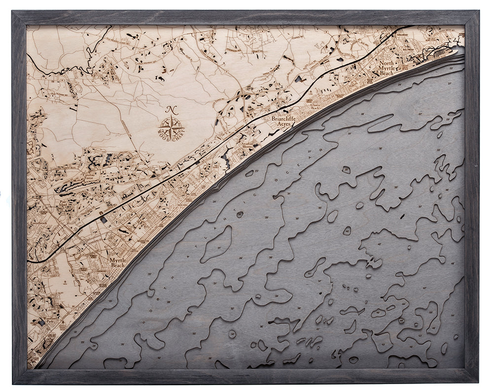 Myrtle to North Myrtle Beach 3-D Nautical Wood Chart, Large, 24.5" x 31"