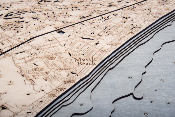 Myrtle to North Myrtle Beach 3-D Nautical Wood Chart, Large, 24.5" x 31"