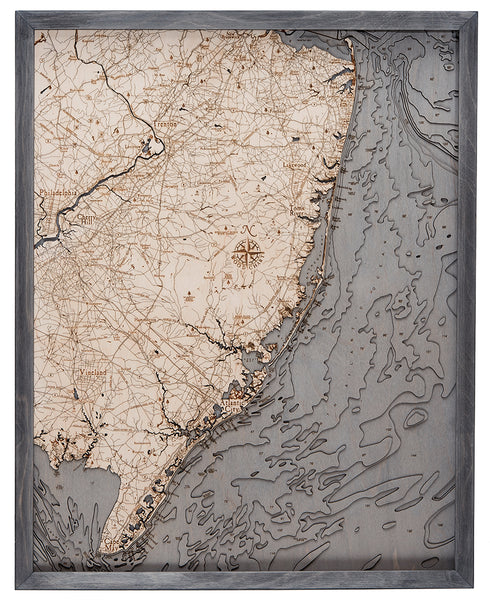 New Jersey Coast 3-D Nautical Wood Chart, Large, 24.5" x 31"