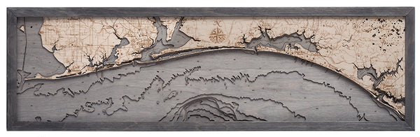 Western Panhandle of Florida 3-D Nautical Wood Chart, Narrow, 13.5" x 43"
