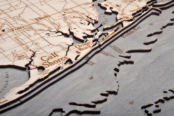 Western Panhandle of Florida 3-D Nautical Wood Chart, Narrow, 13.5" x 43"