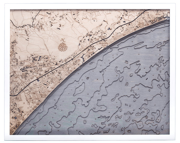 Myrtle to North Myrtle Beach 3-D Nautical Wood Chart, Large, 24.5" x 31"
