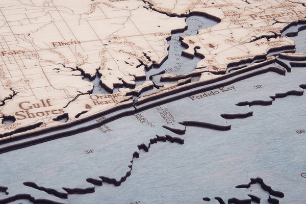 Western Panhandle of Florida 3-D Nautical Wood Chart, Narrow, 13.5" x 43"