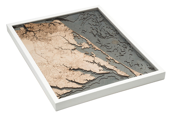 Virginia Beach to Kitty Hawk 3-D Nautical Wood Chart, Large, 24.5" x 31"