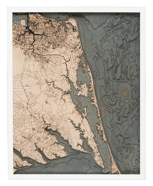 Virginia Beach to Kitty Hawk 3-D Nautical Wood Chart, Large, 24.5" x 31"