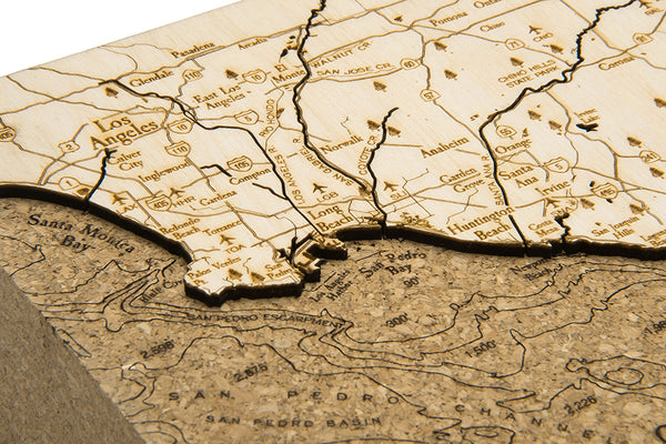 Los Angeles to San Diego, California Cork Map, 8" x 10"